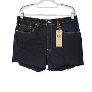Levis 501 Denim Women Shorts 33 Stonewash Black High Rise Cut Off Stretch Casual
